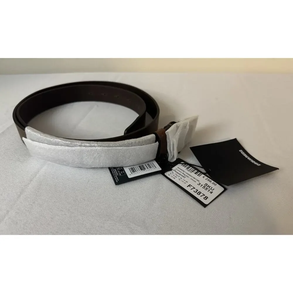 New Dsquared2 Brown Leather Silver Statement Plaque Belt Size 105cm/40” $395.00